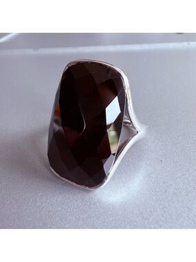 19ct Faceted Black Onyx Gemstone Statement Ring in Sterling Silver